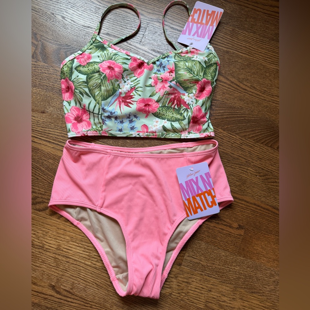 Kortni Jeane 3 piece mix and match Tropical Floral tankini Set